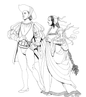 A coloring page of renaissance clothing